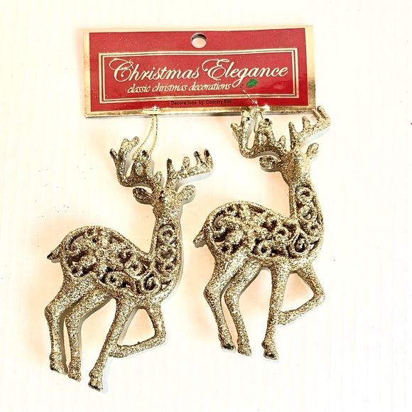 2 Christmas Gold Reindeer Tree Ornaments Christmas Decoration - NWT Gift… - Picture 3 of 8